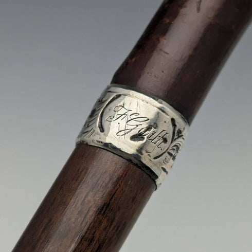 1895年 英国アンティーク 紳士用ステッキ 杖 純銀装飾L字ハンドル 91cm